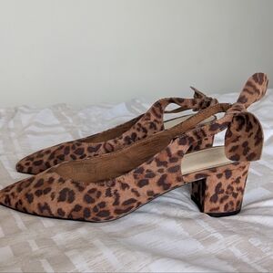 Suede Leopard Print Slingback Heels